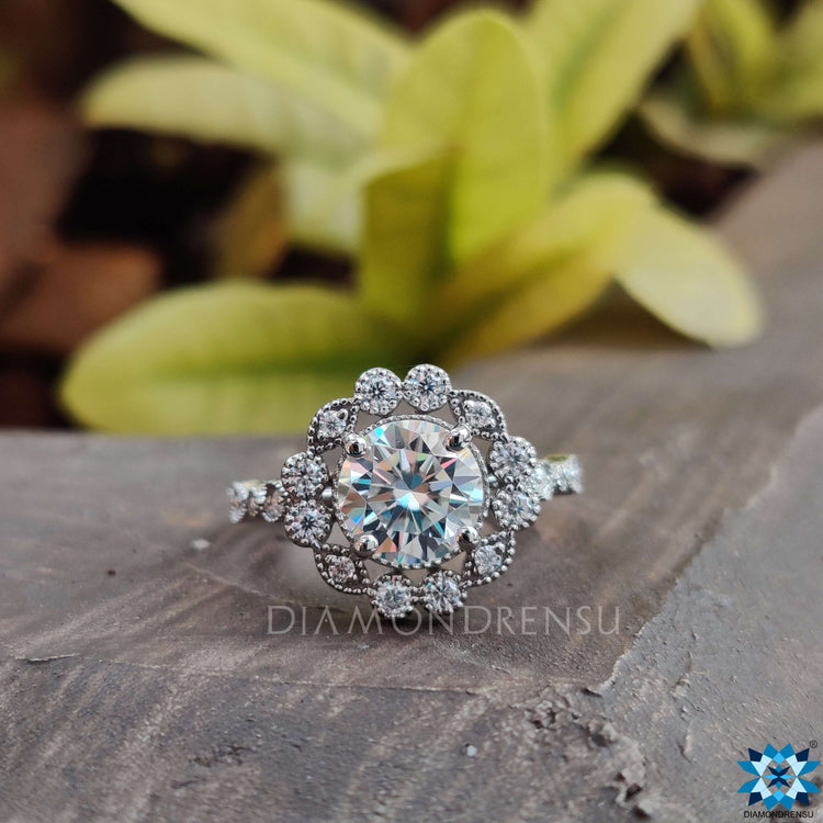 Vintage-inspired milgrain ring with intricate detailing for a unique touch.
