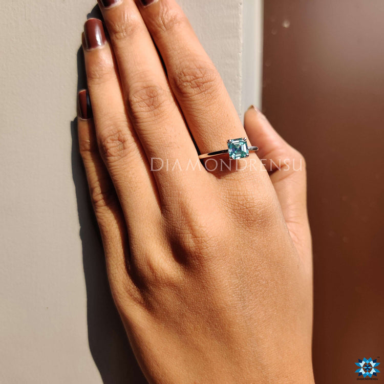 UK handmade solitaire ring with Asscher cut moissanite.