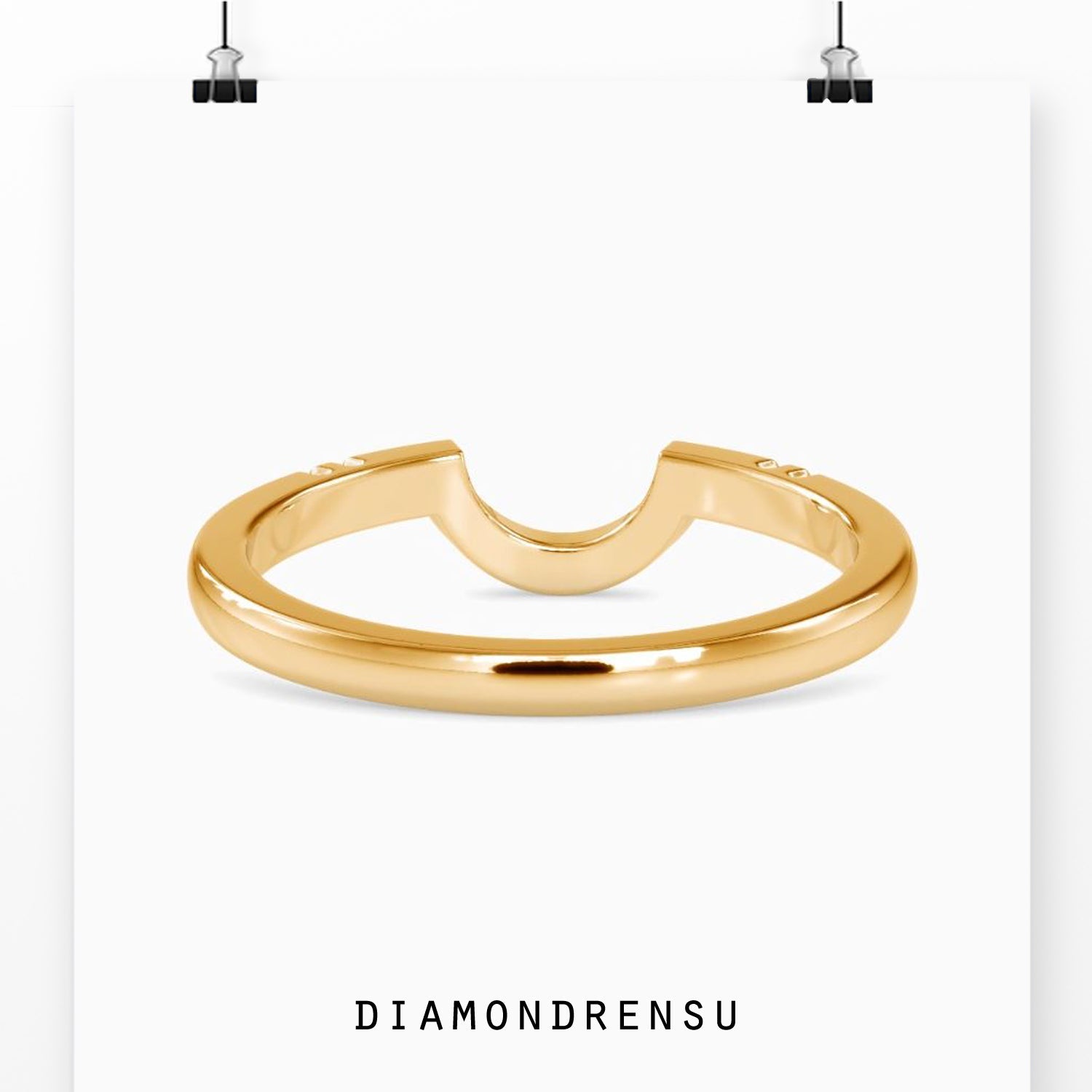 Yellow gold wedding band crafted with curved design.