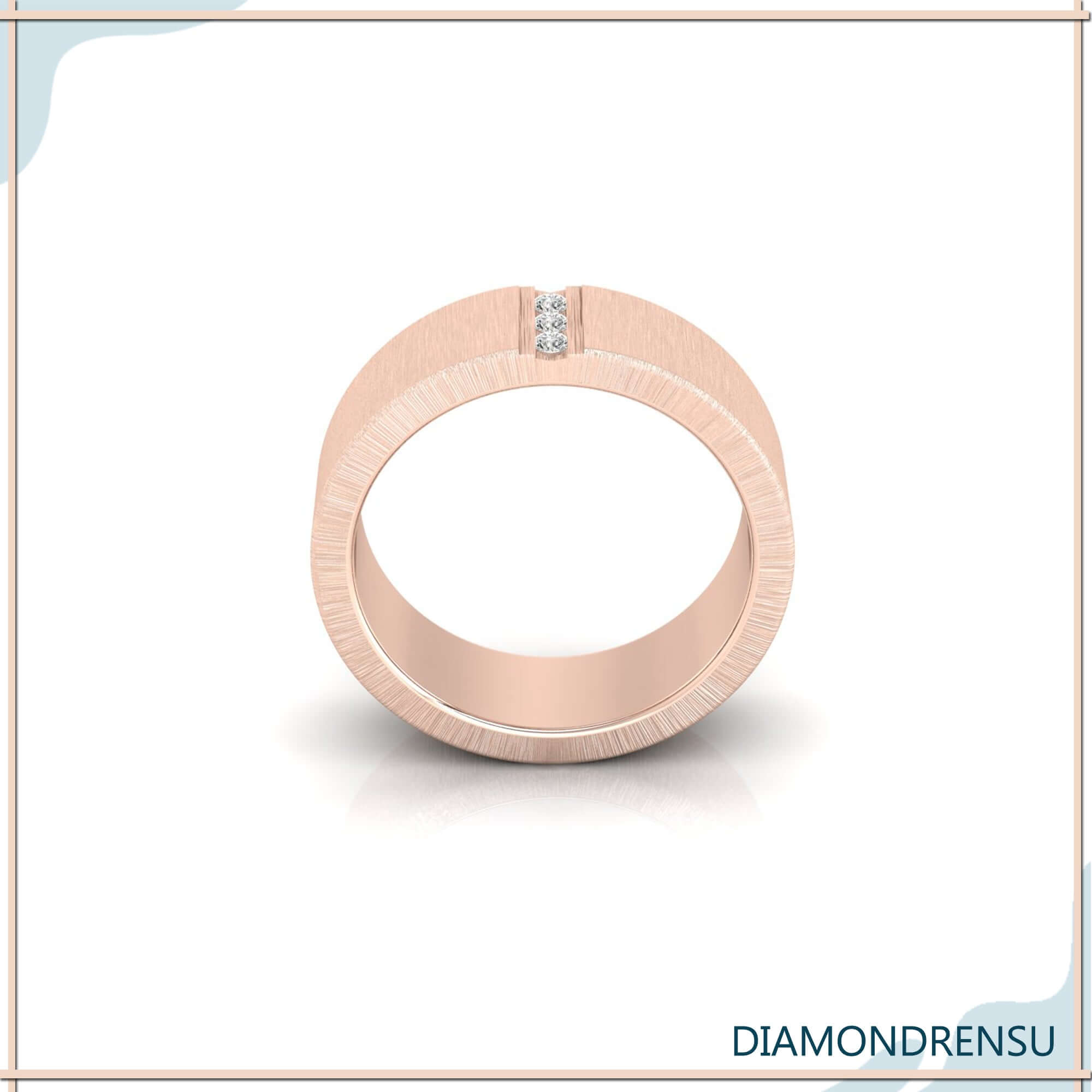 Mens wedding band ring with three stone diamond wedding band design.