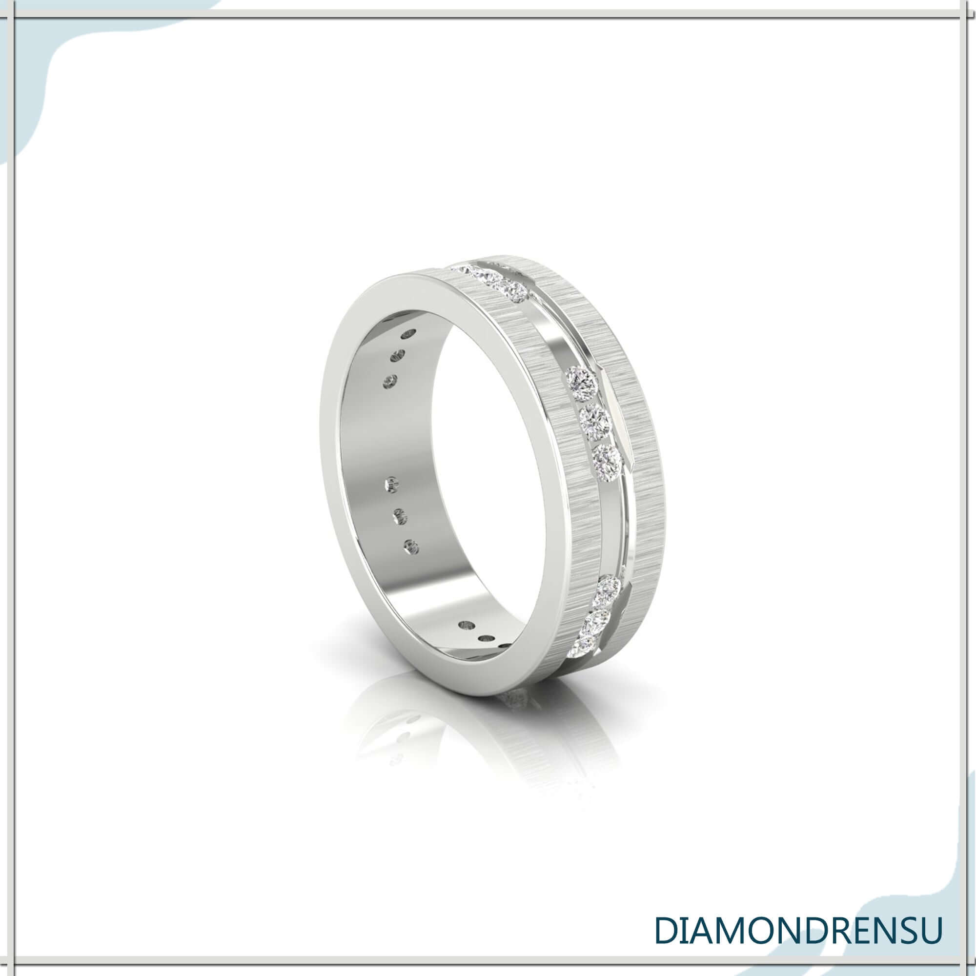 Diamondrensu UK wedding band in rose gold with channel set style.