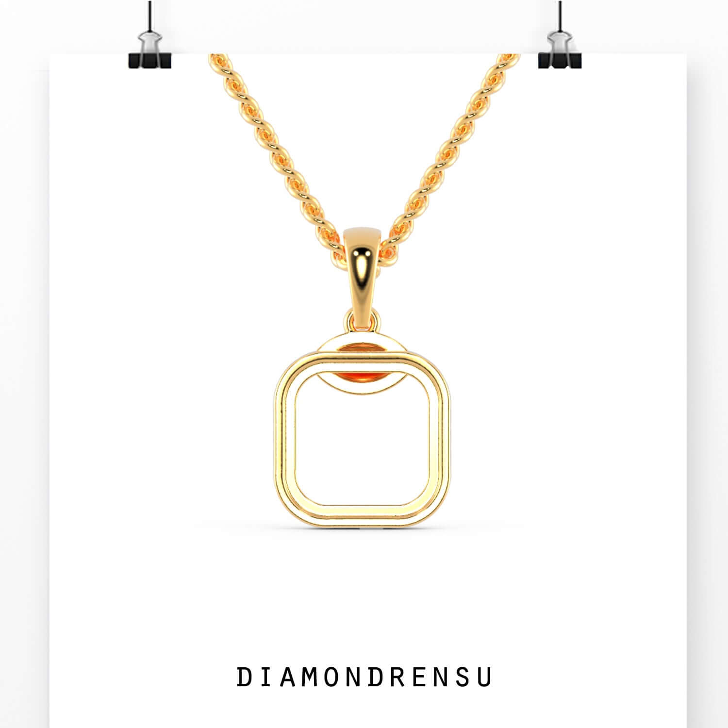 Cushion outline pendant with round cut lab grown diamond centre.