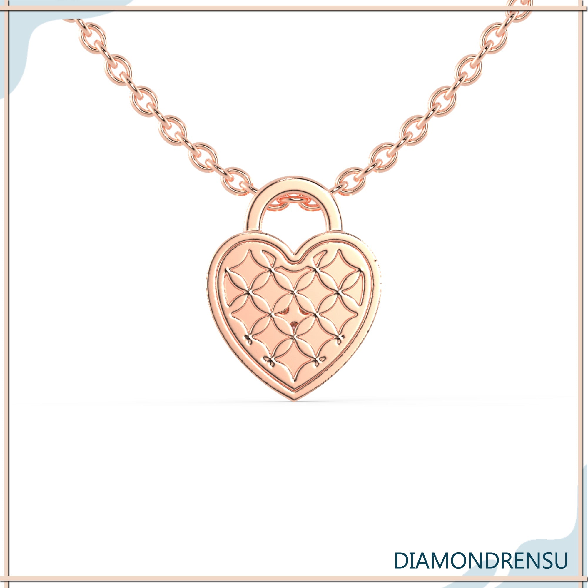 Handmade pendant with lab grown diamond and heart lock charm.