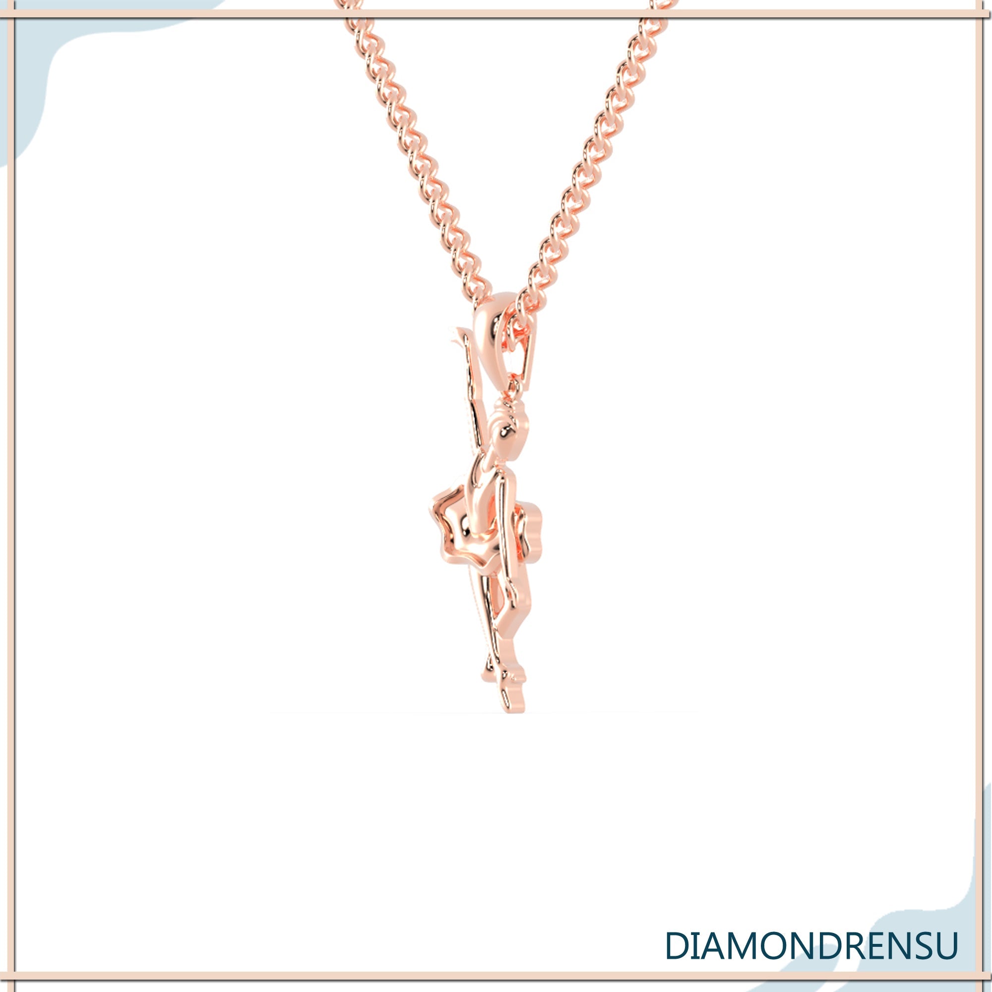 Gold angel pendant featuring unique handcrafted details.