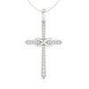 Infinity cross pendant in white gold with shared prong setting.