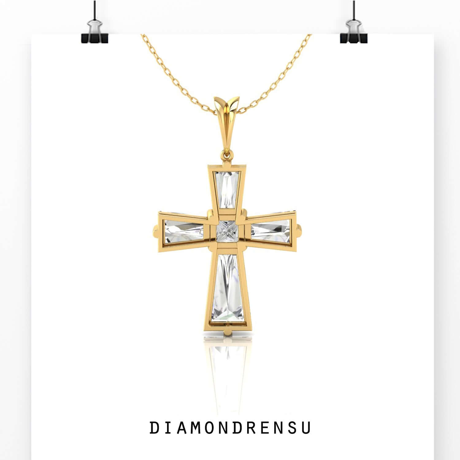 Handmade cross pendant with lab grown princess cut diamond.