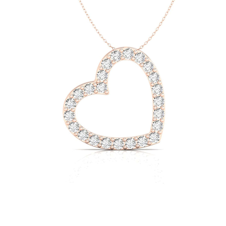 Rose gold pendant with heart silhouette and brilliant diamond.