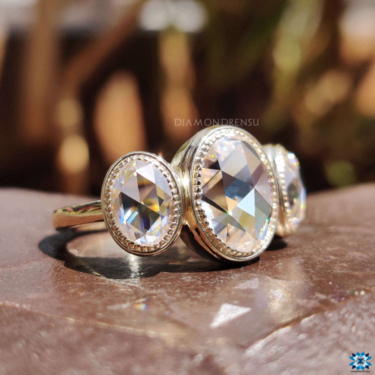 Custom rose cut moissanite engagement ring.