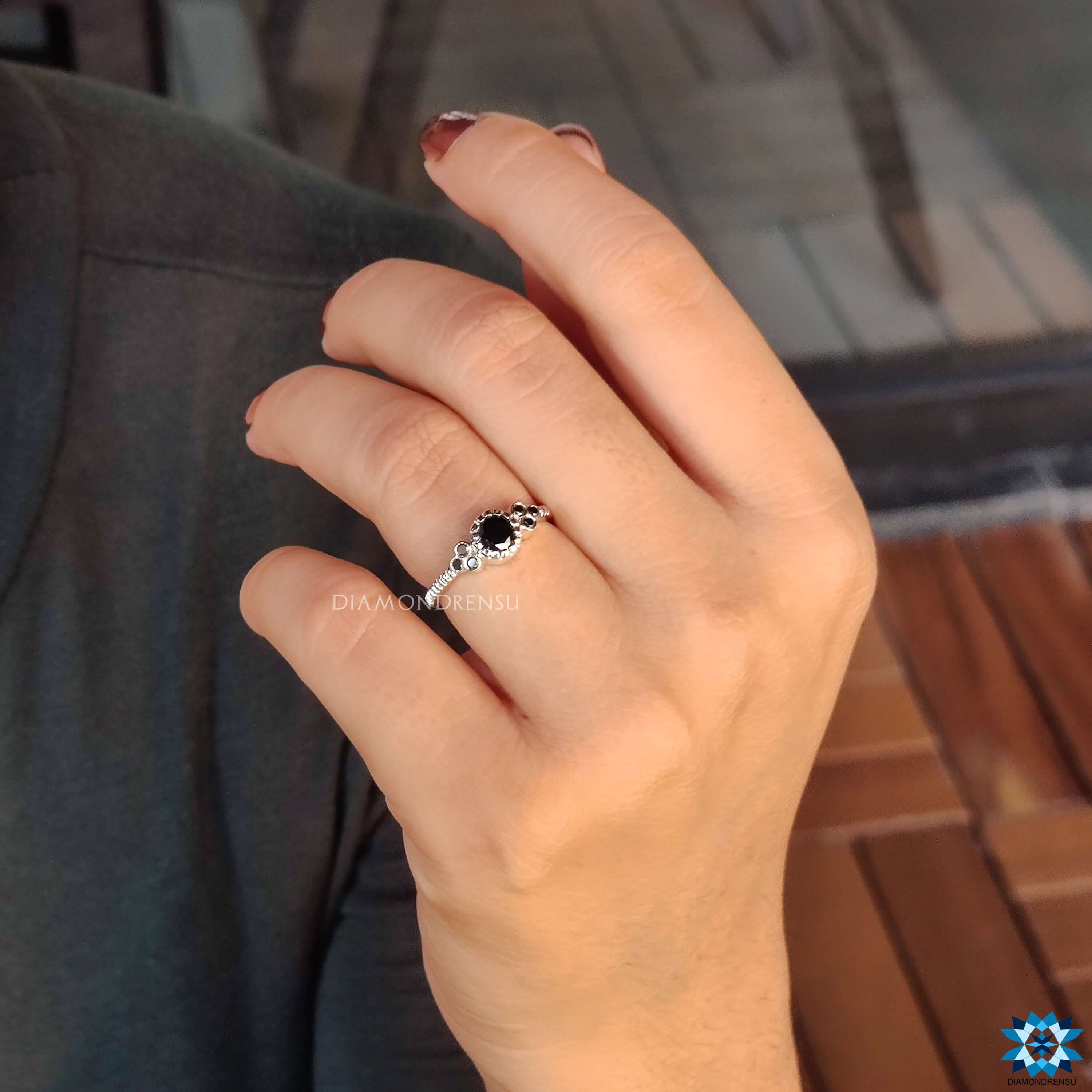 black moissanite engagement ring Round Cut Moissanite moissanite for engagement ring White Gold Engagement Ring custom ring