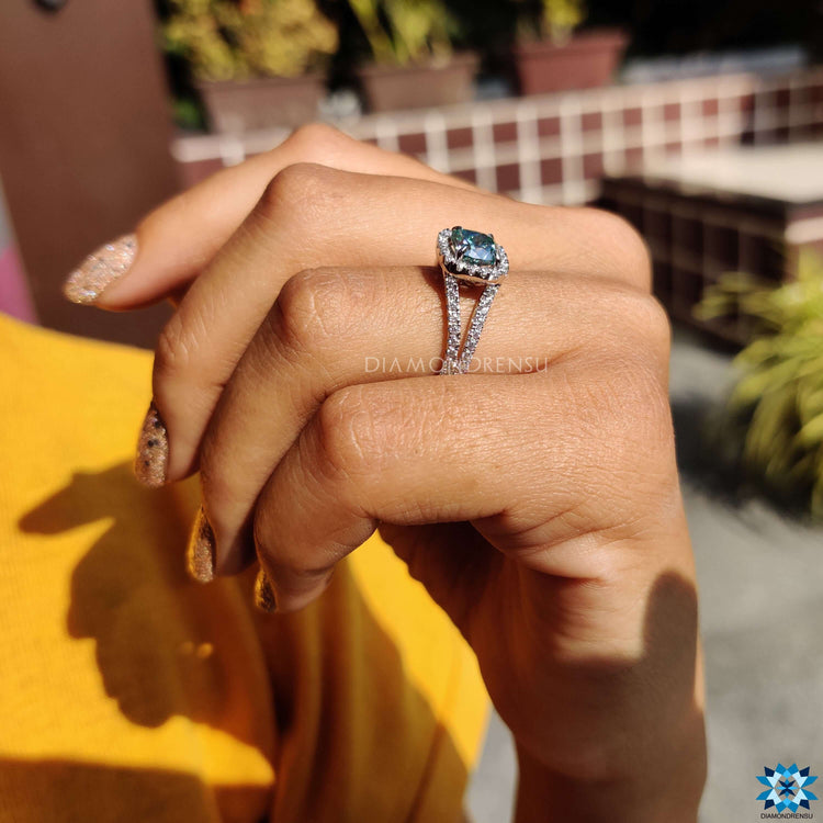 Custom cushion cut moissanite ring design.