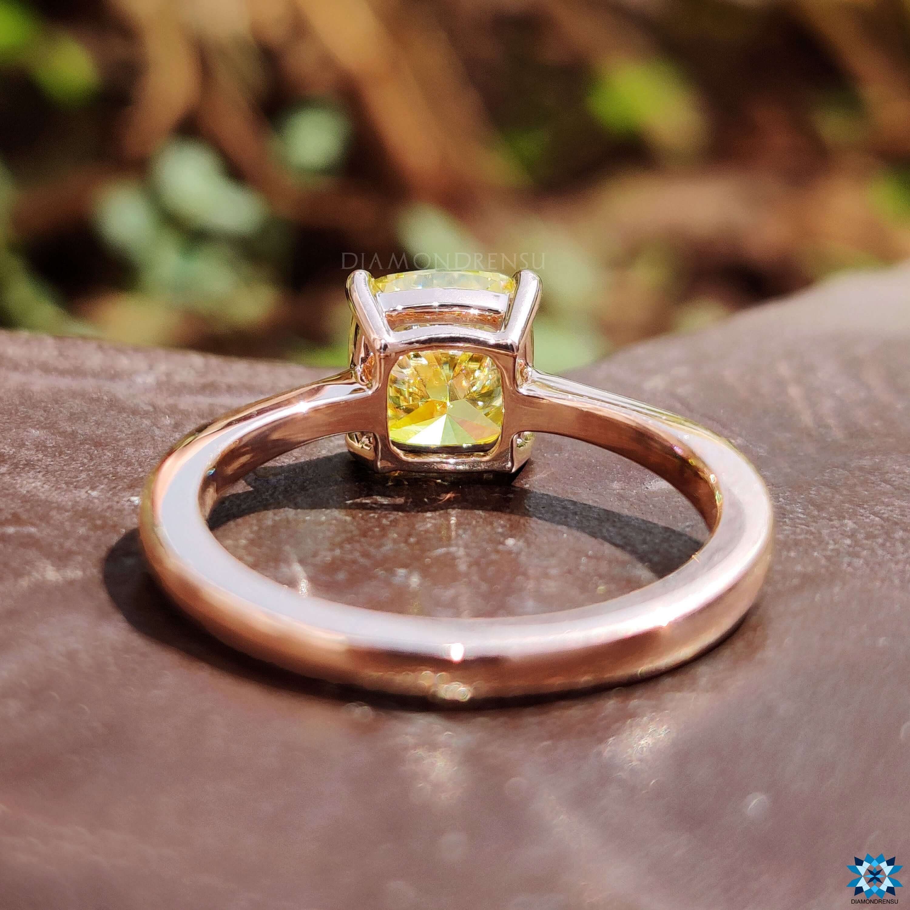 Handmade cushion cut ring in rose gold.