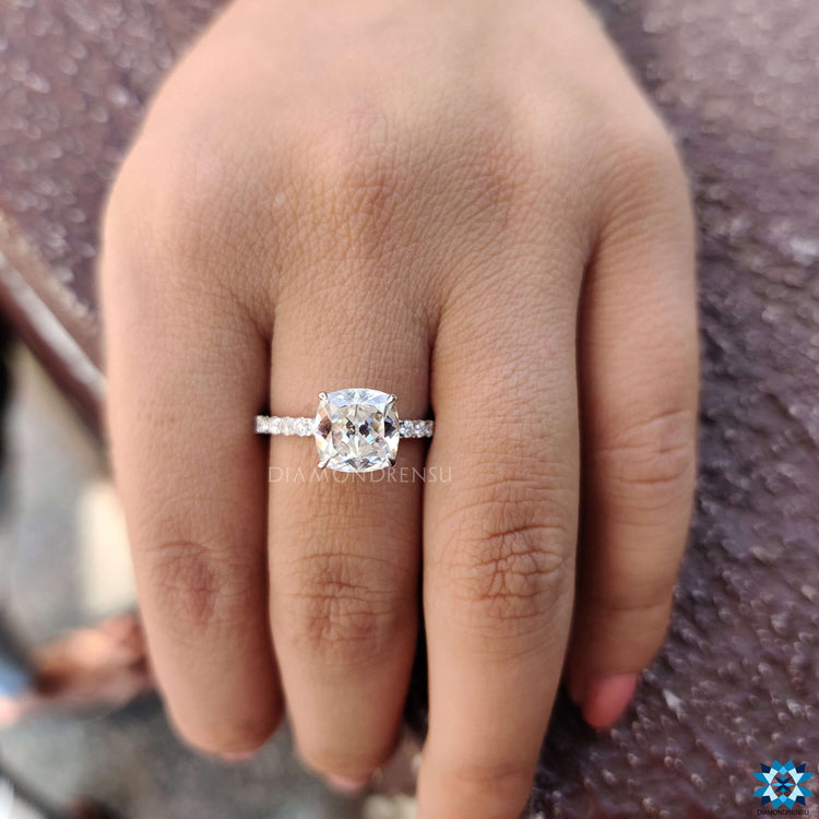 Buy moissanite ring with hidden halo design.