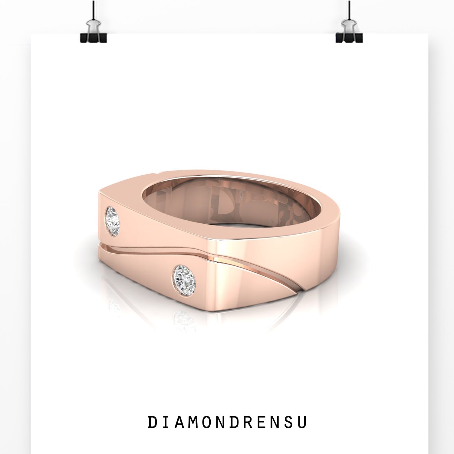 Wave stacking men's ring with sterling silver diamond wave ring elements.