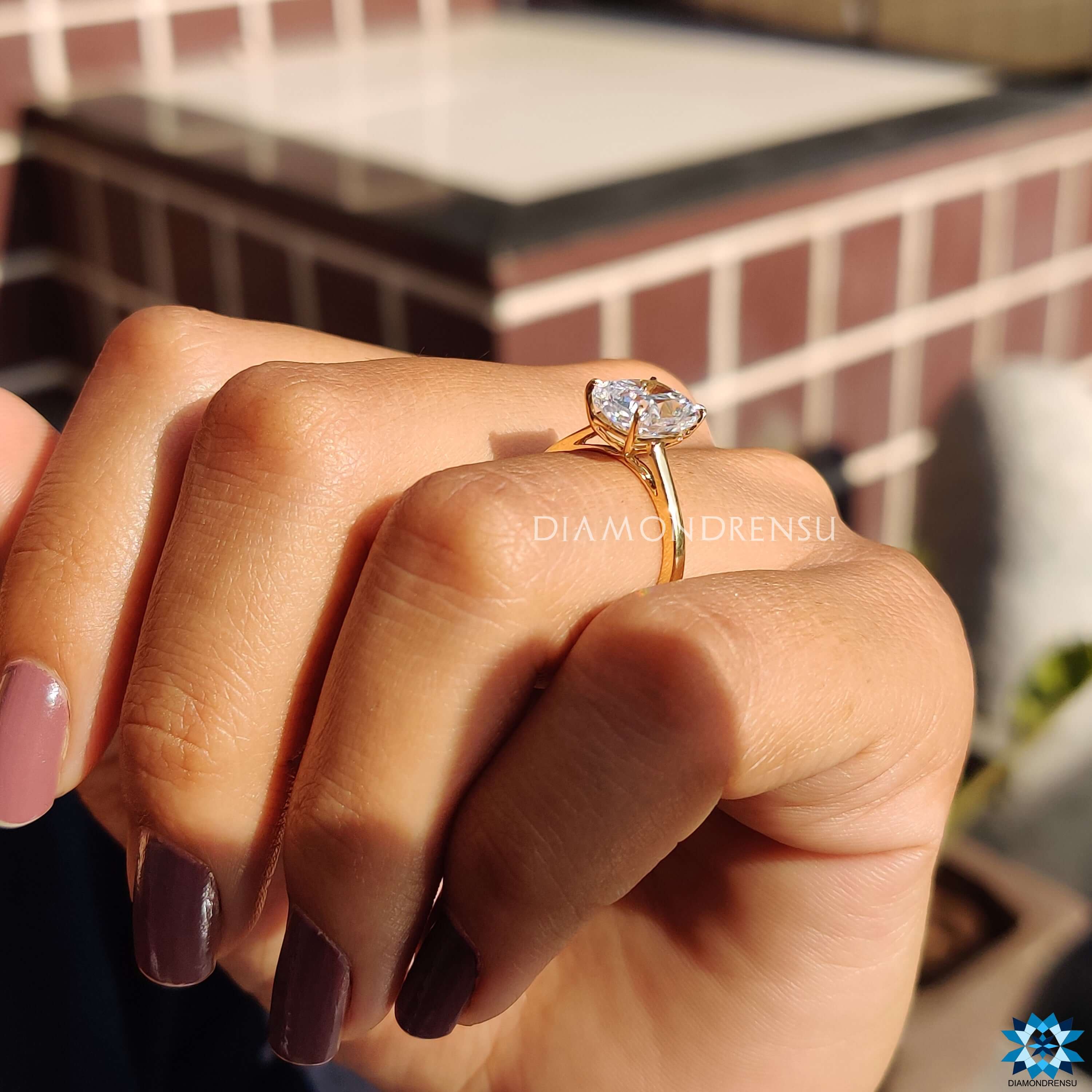 Elongated cushion solitaire ring ideal for custom proposals.