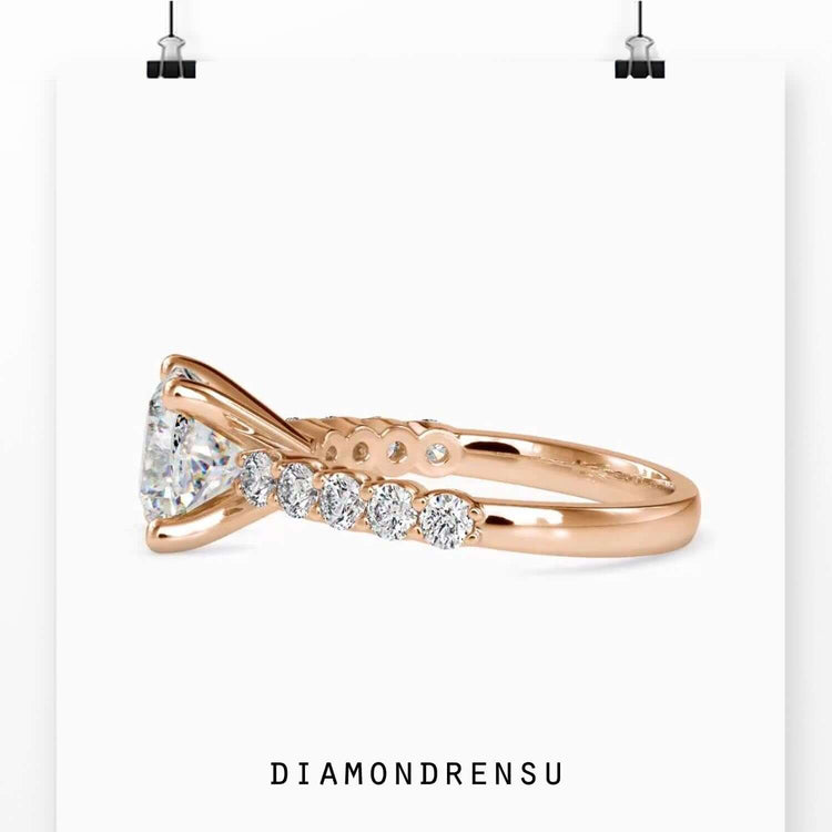 UK engagement ring with round cut pave band.