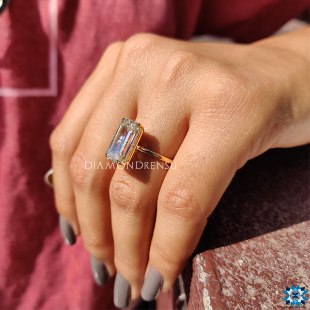 Custom engagement ring in yellow gold with 4 prong claw style.