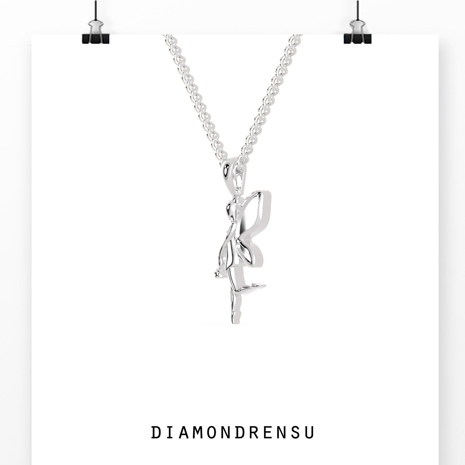 Gold angel pendant featuring graceful wing design.