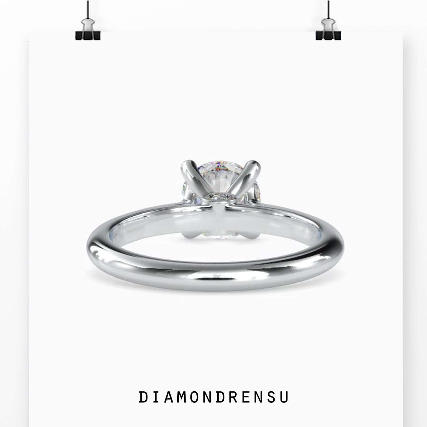 Round prong setting ring with lab grown solitaire diamond.