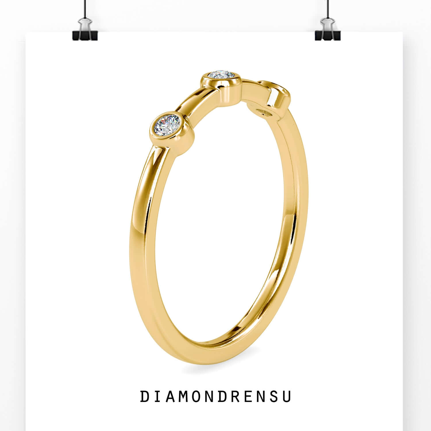 Handmade band with bezel round cut diamond accents.