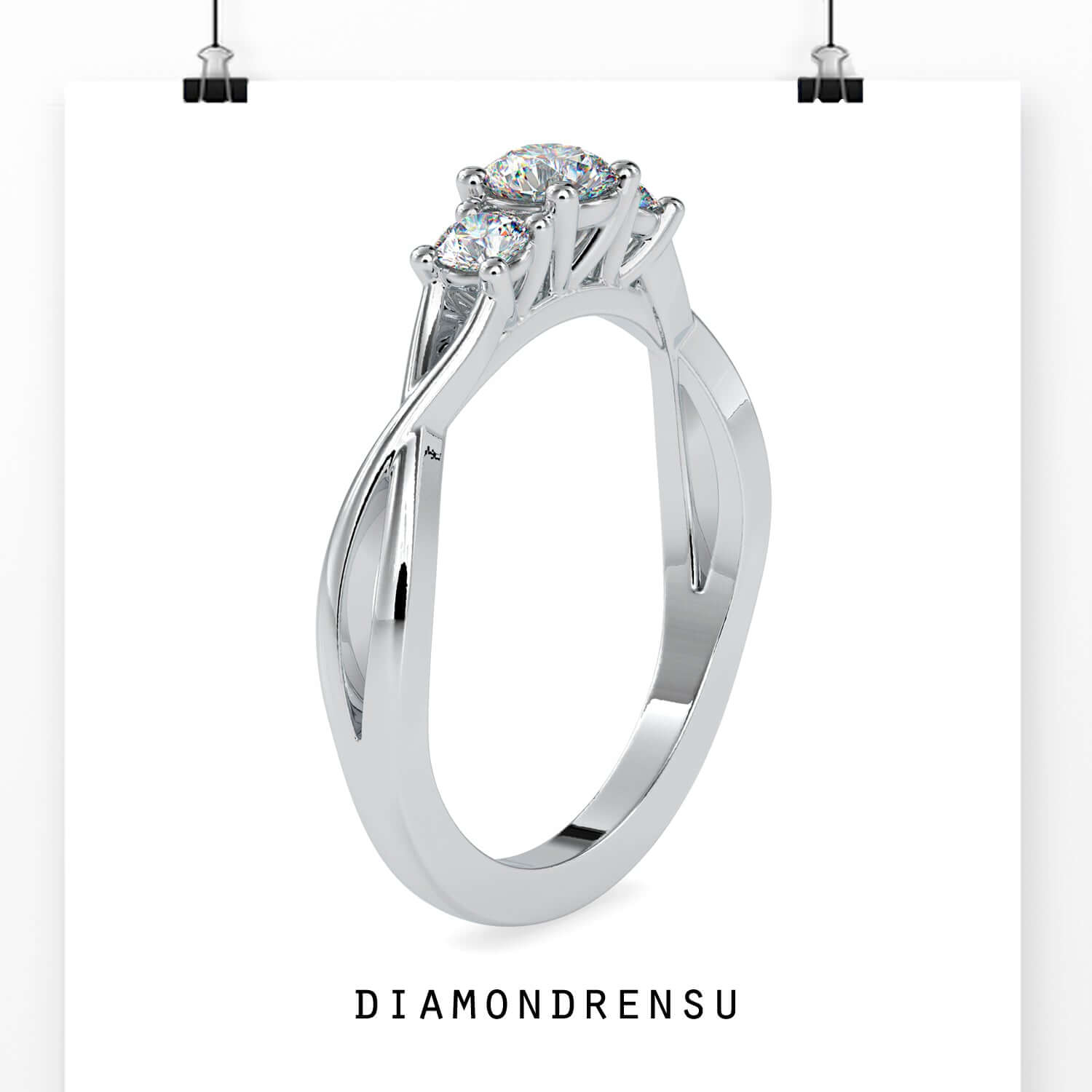 White gold lab grown diamond engagement ring with round prong setting.