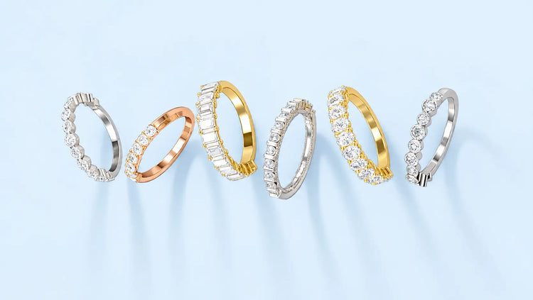 Diamond wedding bands in yellow white and rose gold