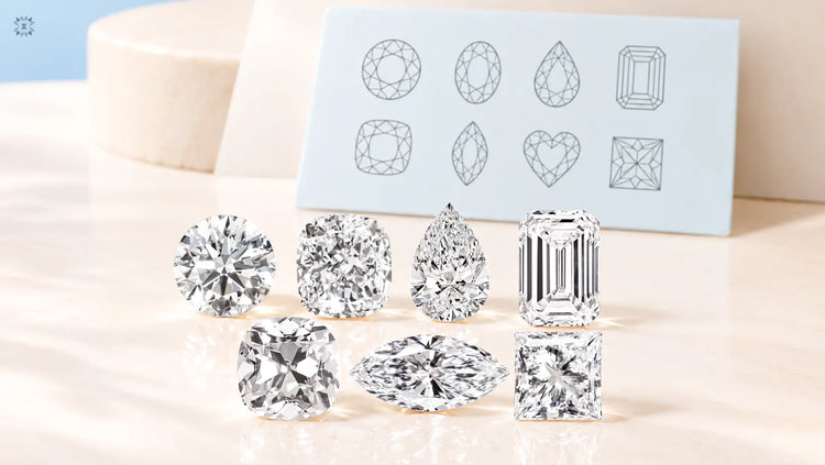 Lab grown diamonds in round, cushion, pear, marquise, and emerald shapes