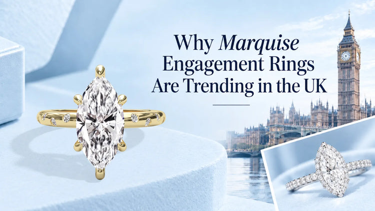 Marquise engagement ring with London landmark background