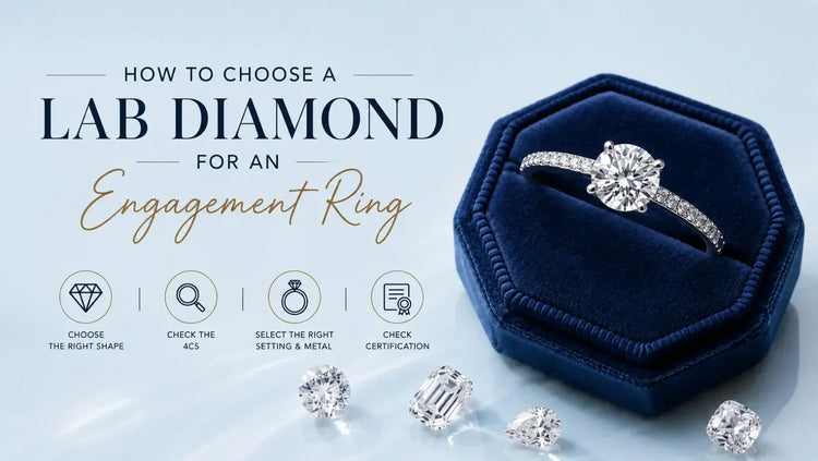 Lab grown diamond engagement ring buying guide with diamond shapes and setting tips