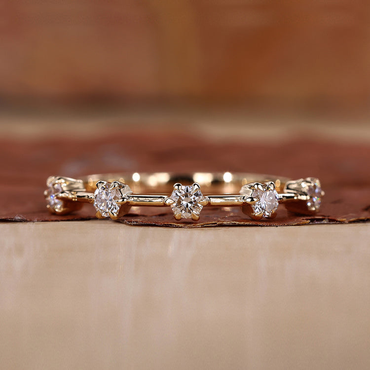 Five stone yellow gold diamond wedding band
