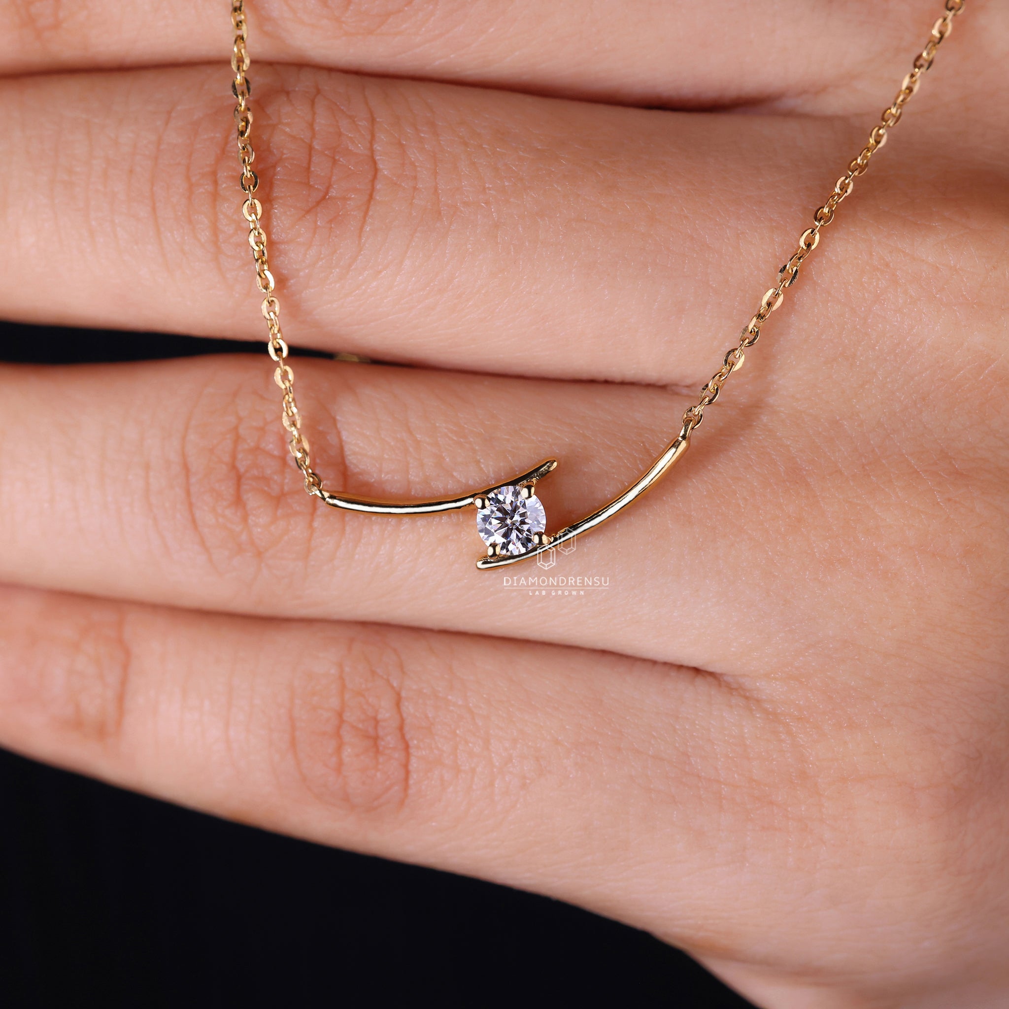Custom pendant crafted in yellow gold with a round Lab Grown Diamond.

