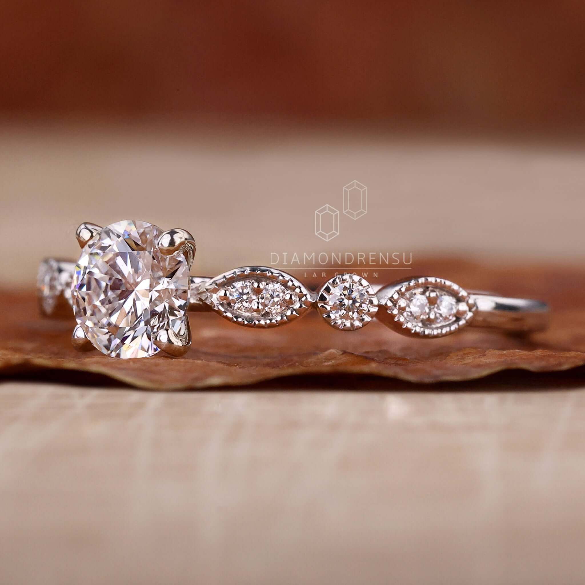 Round cut diamond ring handcrafted for a unique and elegant style.