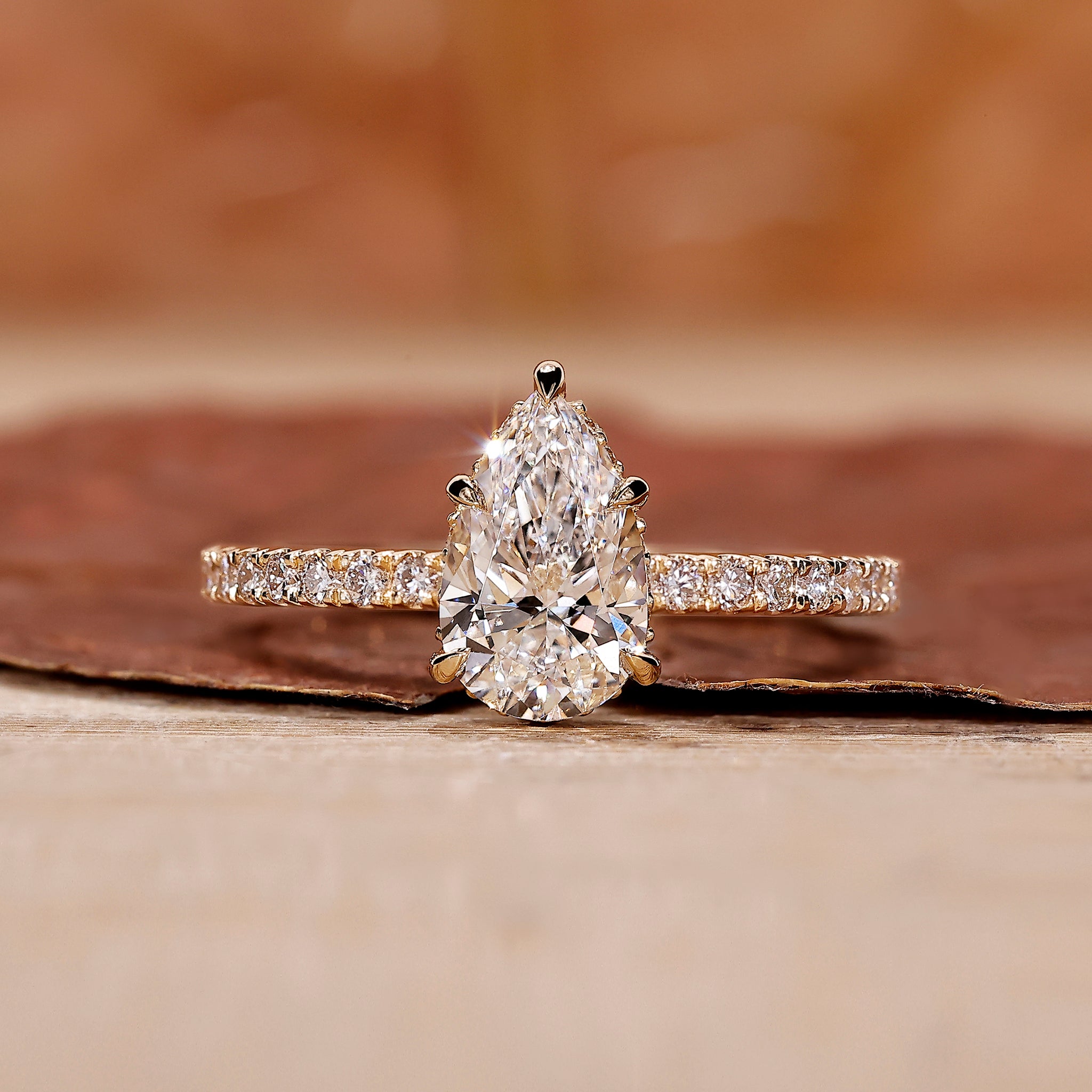 Pave Setting Ring with sparkling diamonds in yellow gold design.
