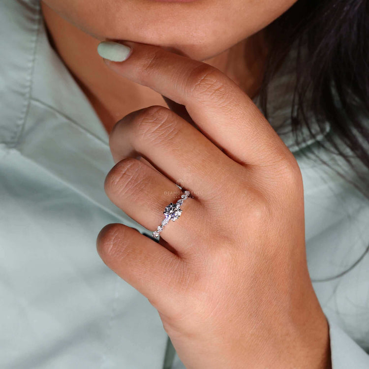 Marquise cut diamond ring set in a refined and elegant design.