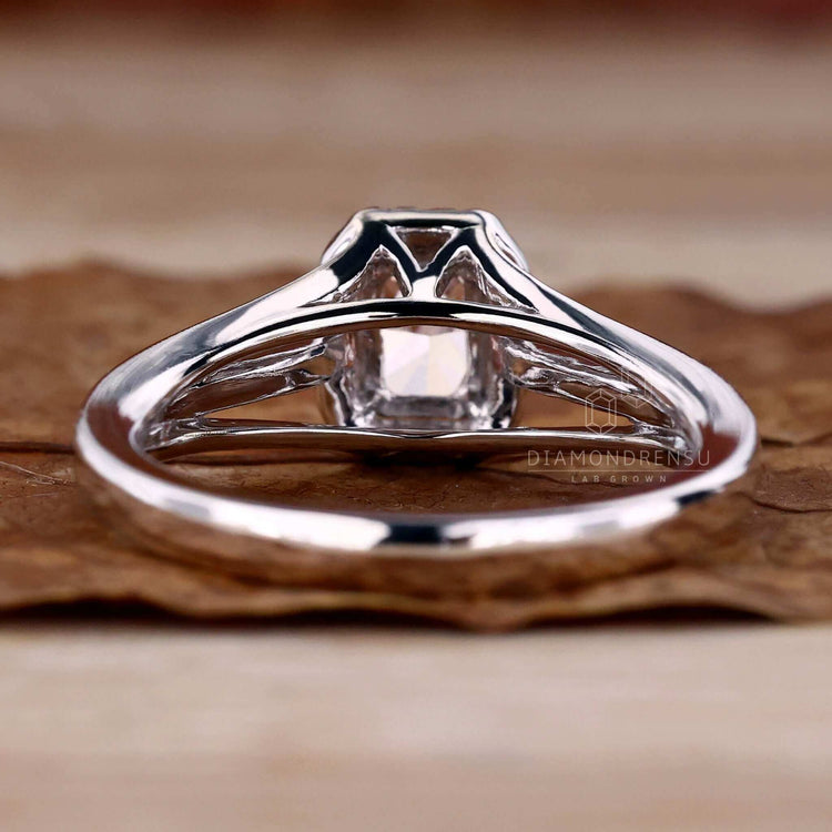 Cathedral setting engagement ring designed with a 4 prong diamond ring setting and lab grown diamonds for sustainability.