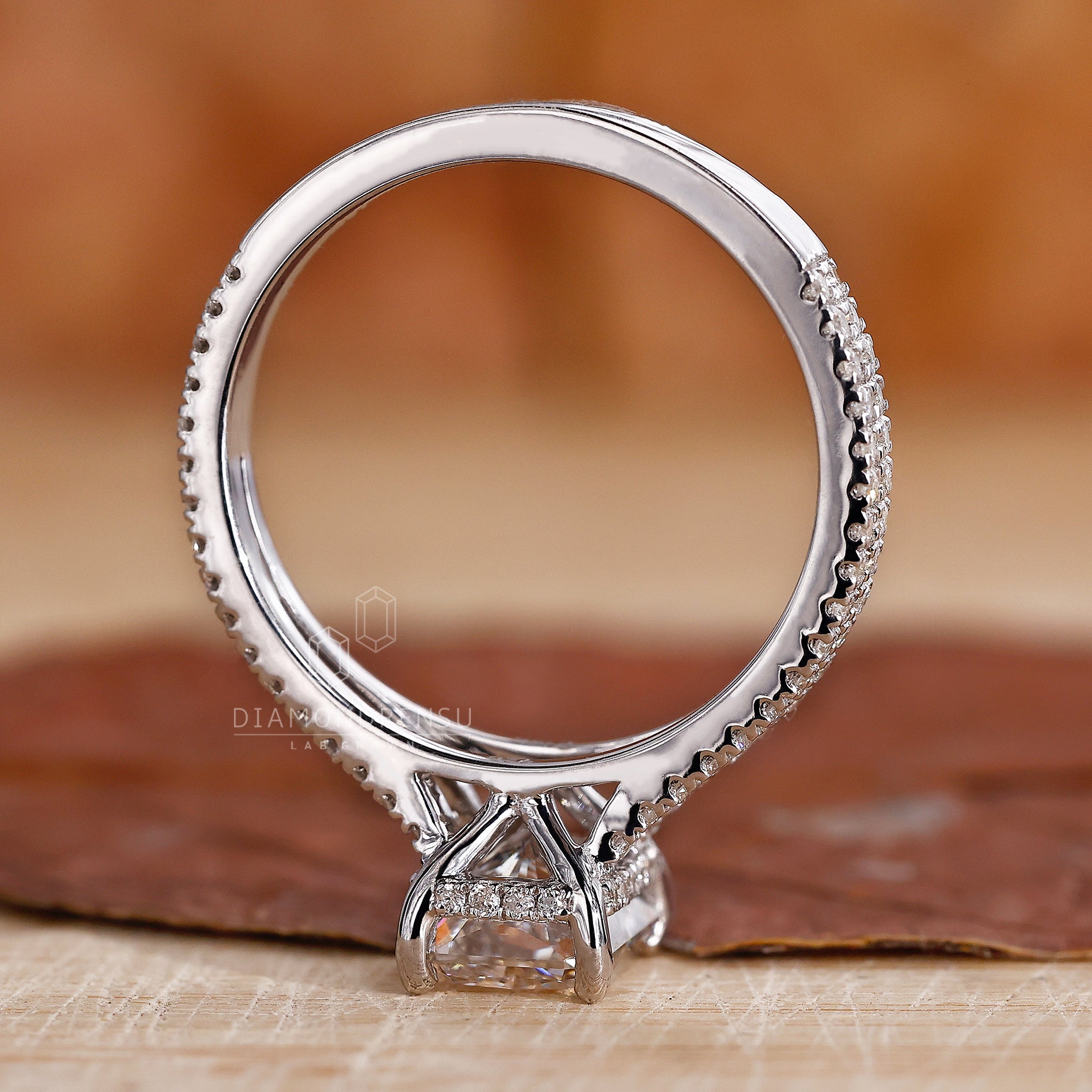 Handmade jewellery featuring a lab grown radiant diamond.
