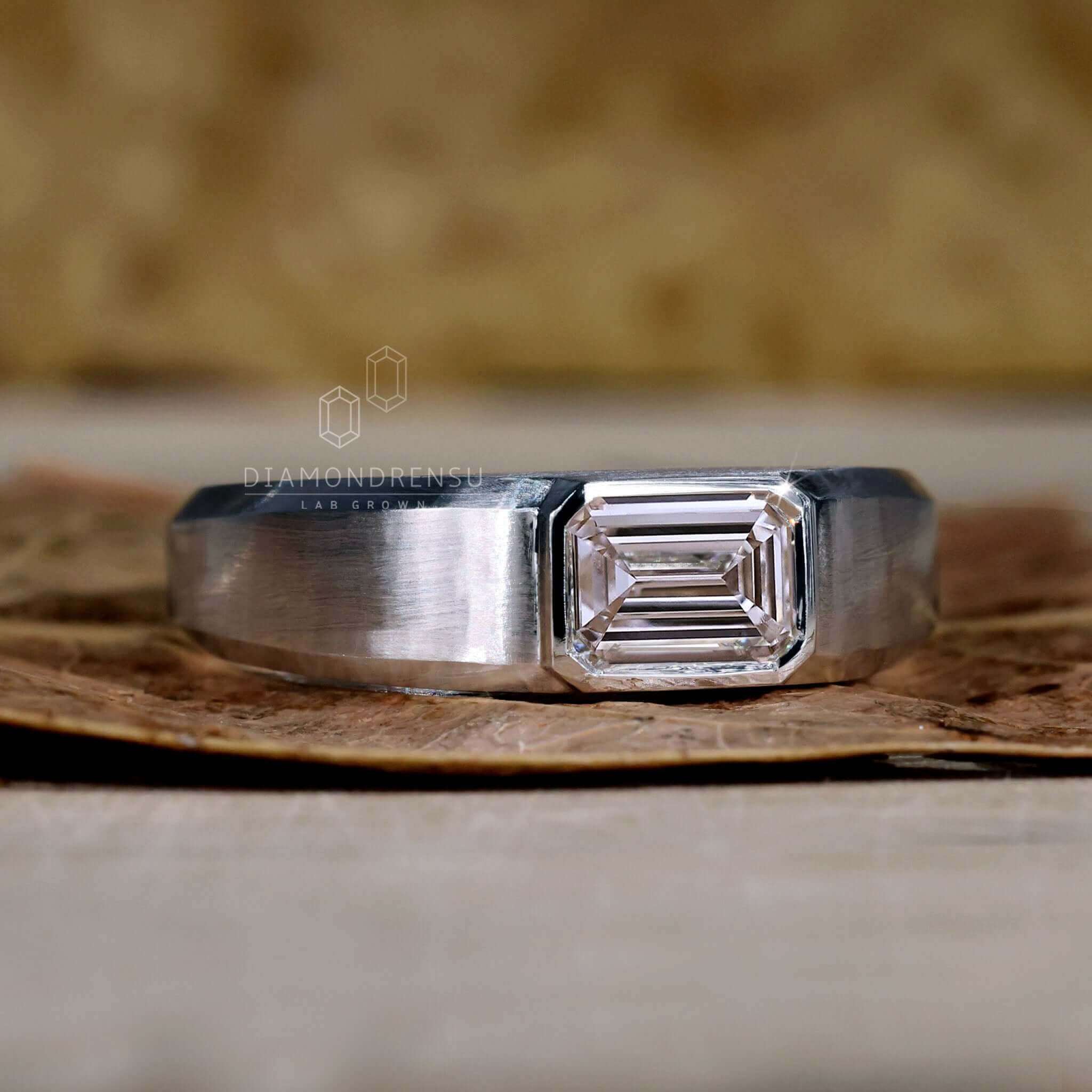 Emerald Cut Lab Grown Diamond Men's Engagement Ring