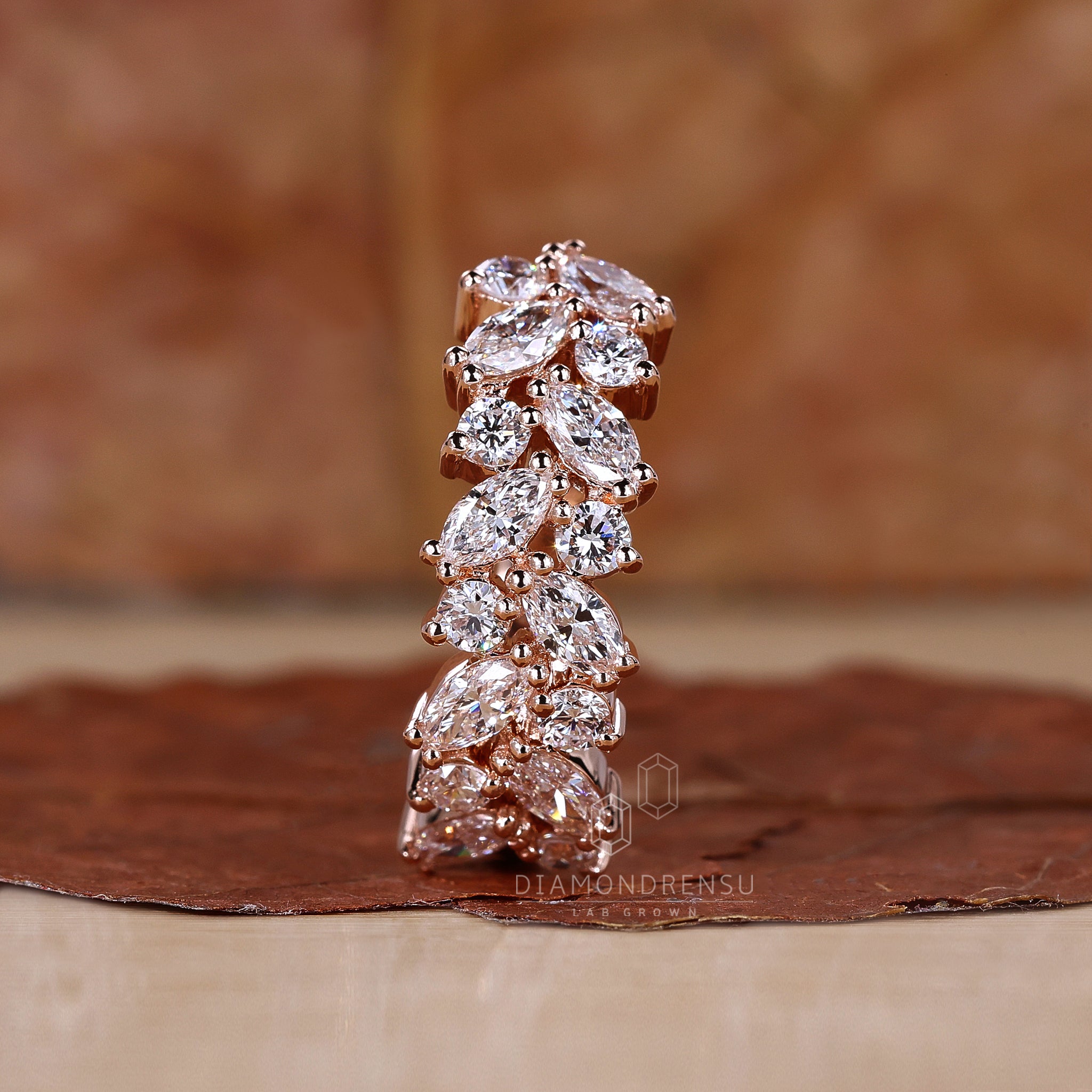 Handmade rose gold two row diamond wedding band.

