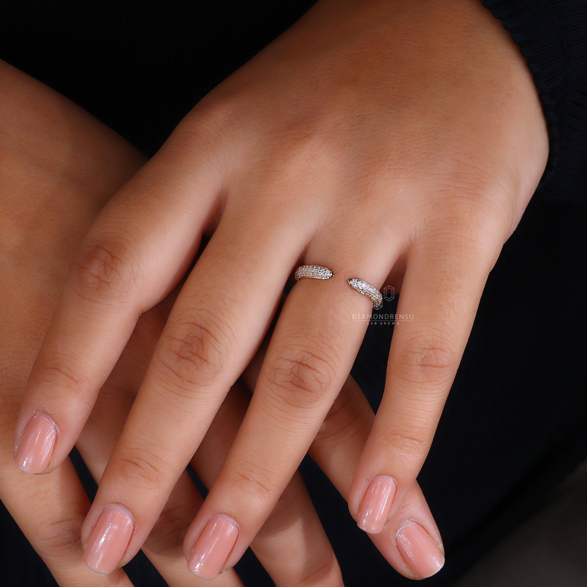 Three Row Pave Diamond Band In Open Gap
