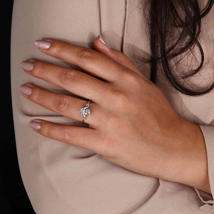 Oval shaped ring with a prong claw setting, designed for modern brides who love unique engagement styles.