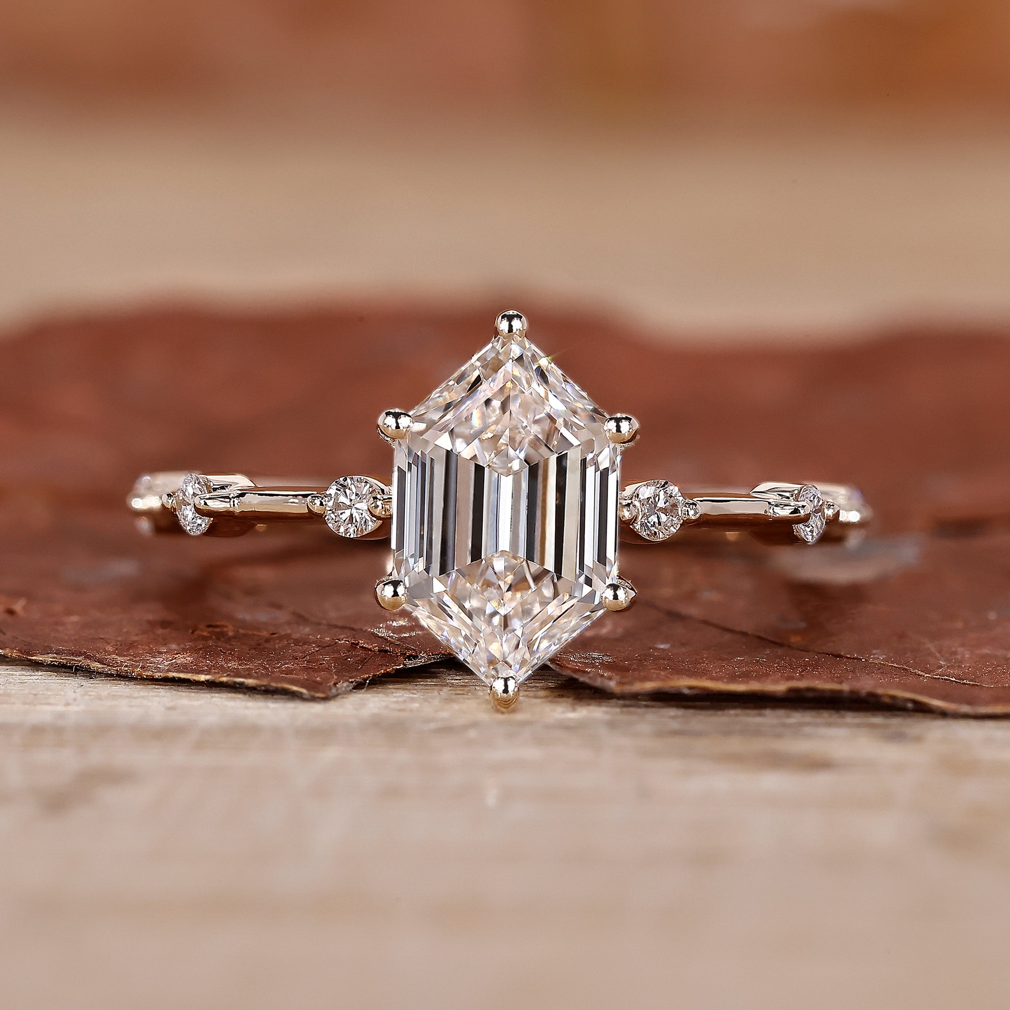 Hexagon Engagement Ring with IGI certified lab grown diamond.
