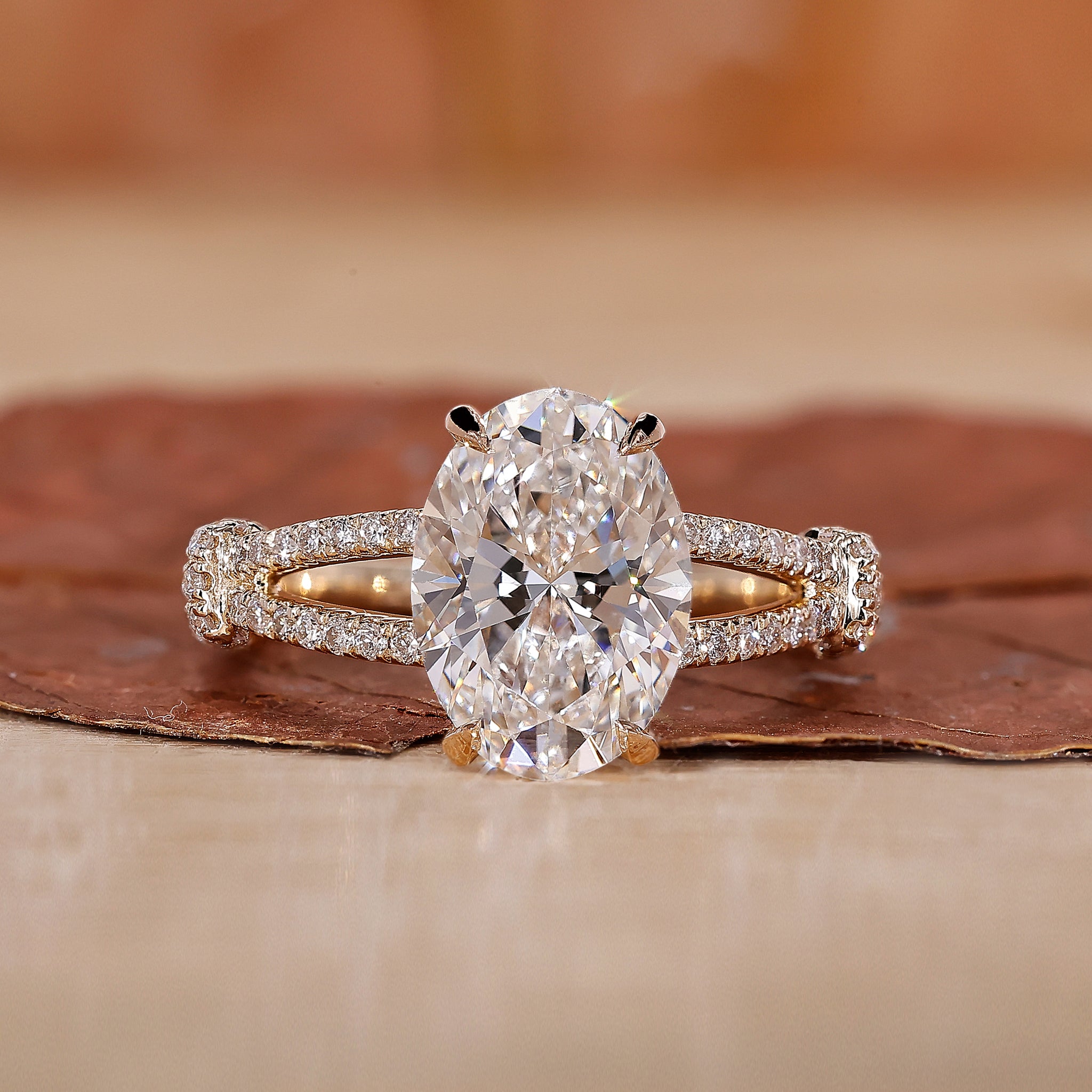 Hidden Halo Engagement Ring with oval cut diamond ring design.
