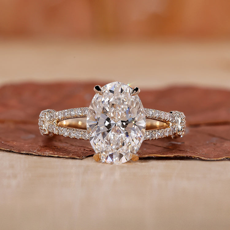 Hidden Halo Engagement Ring with oval cut diamond ring design.
