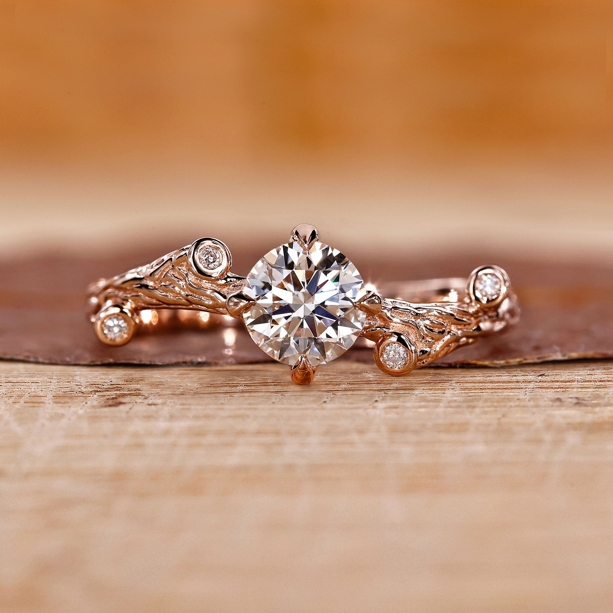 Nature Inspired Engagement Ring in rose gold ring
