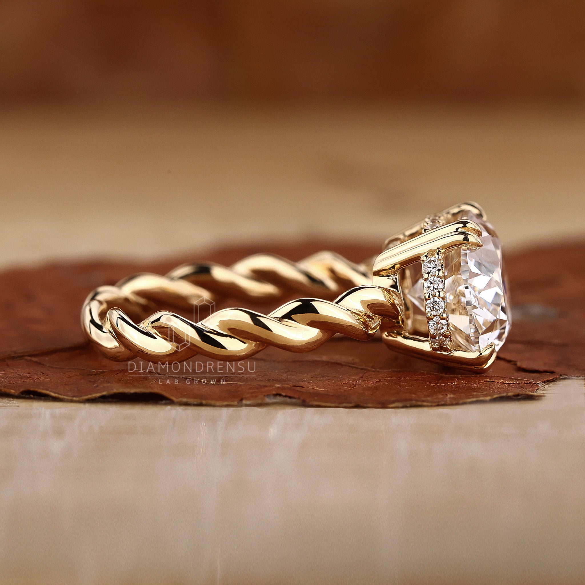Hidden halo engagement ring in prong setting
