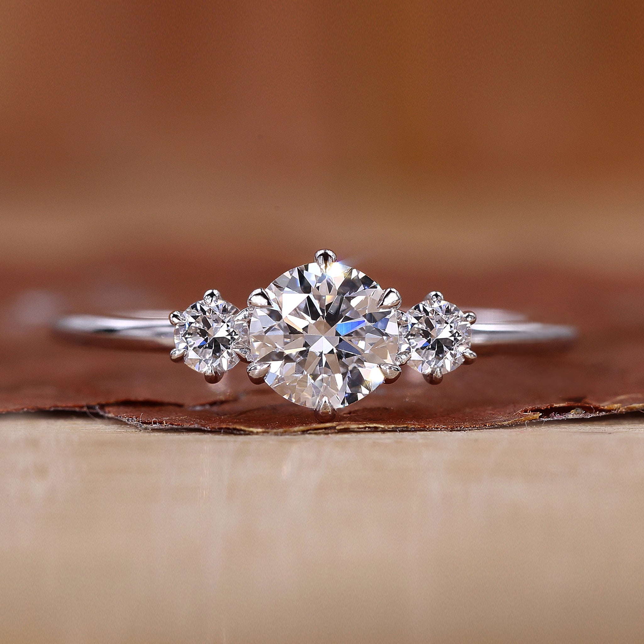 3 stone engagement ring in white gold.
