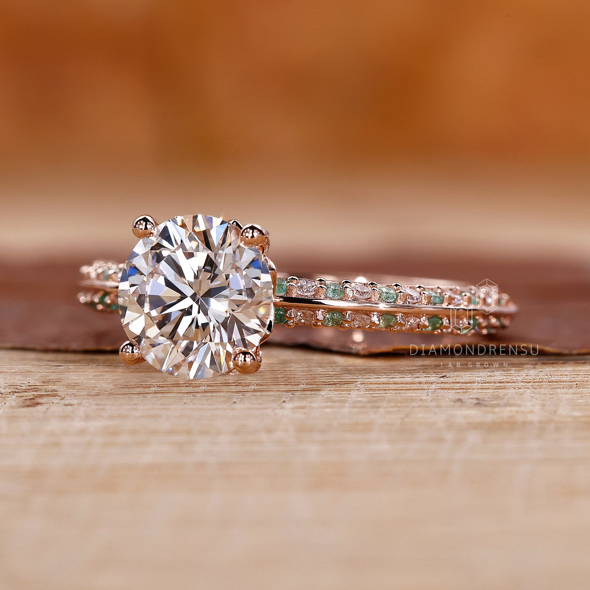 Gold diamond rose ring with knife edge pave setting ring

