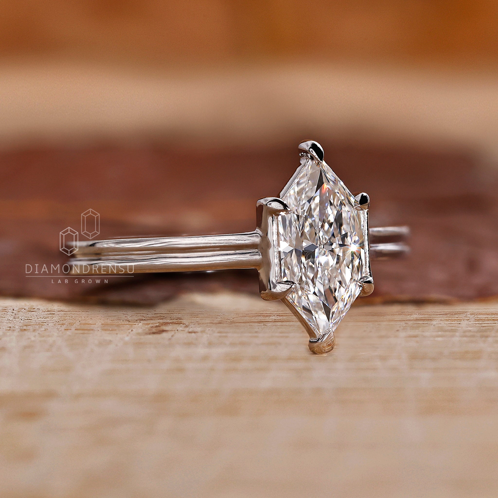 White gold ring set with prong setting.
