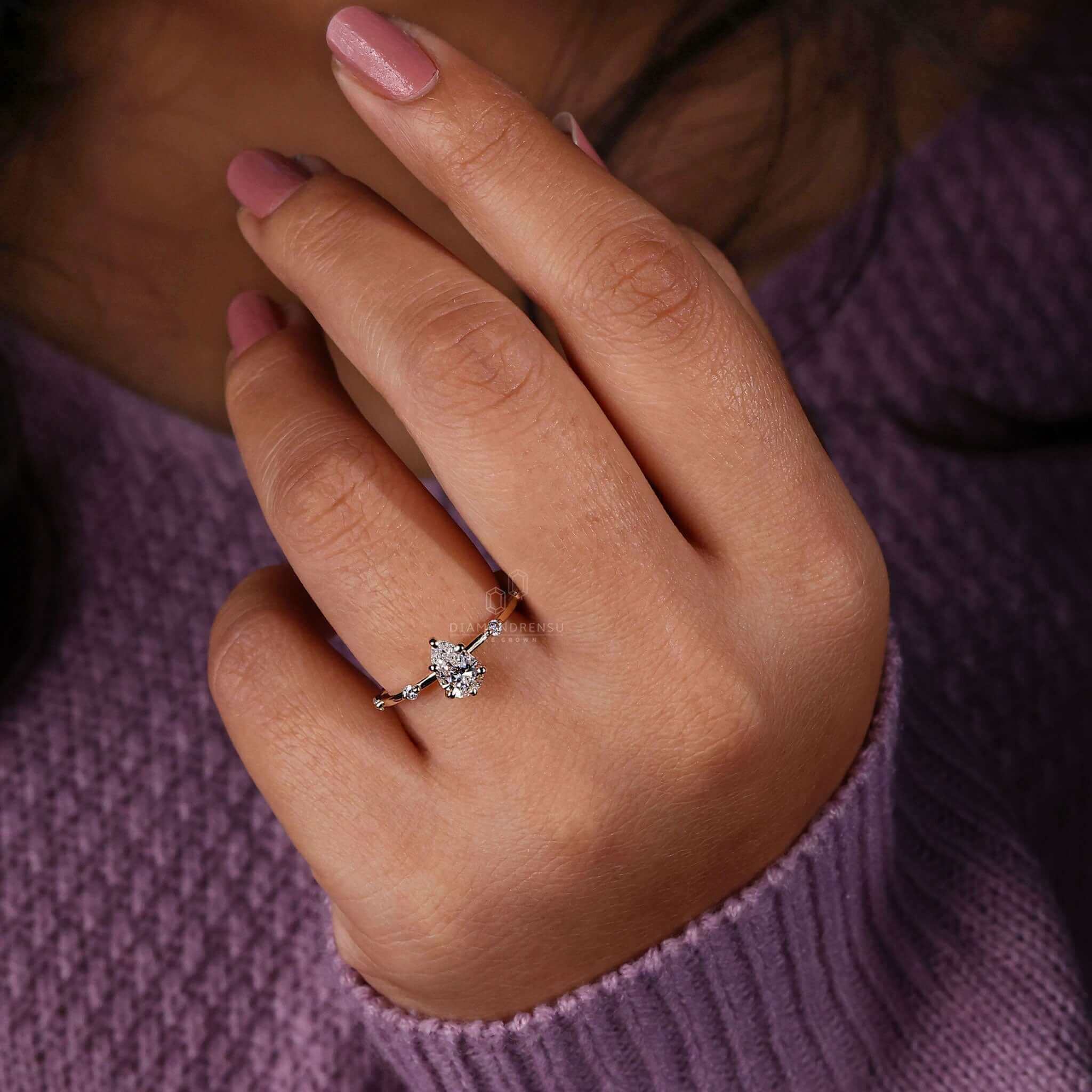 pear lab grown diamond ring