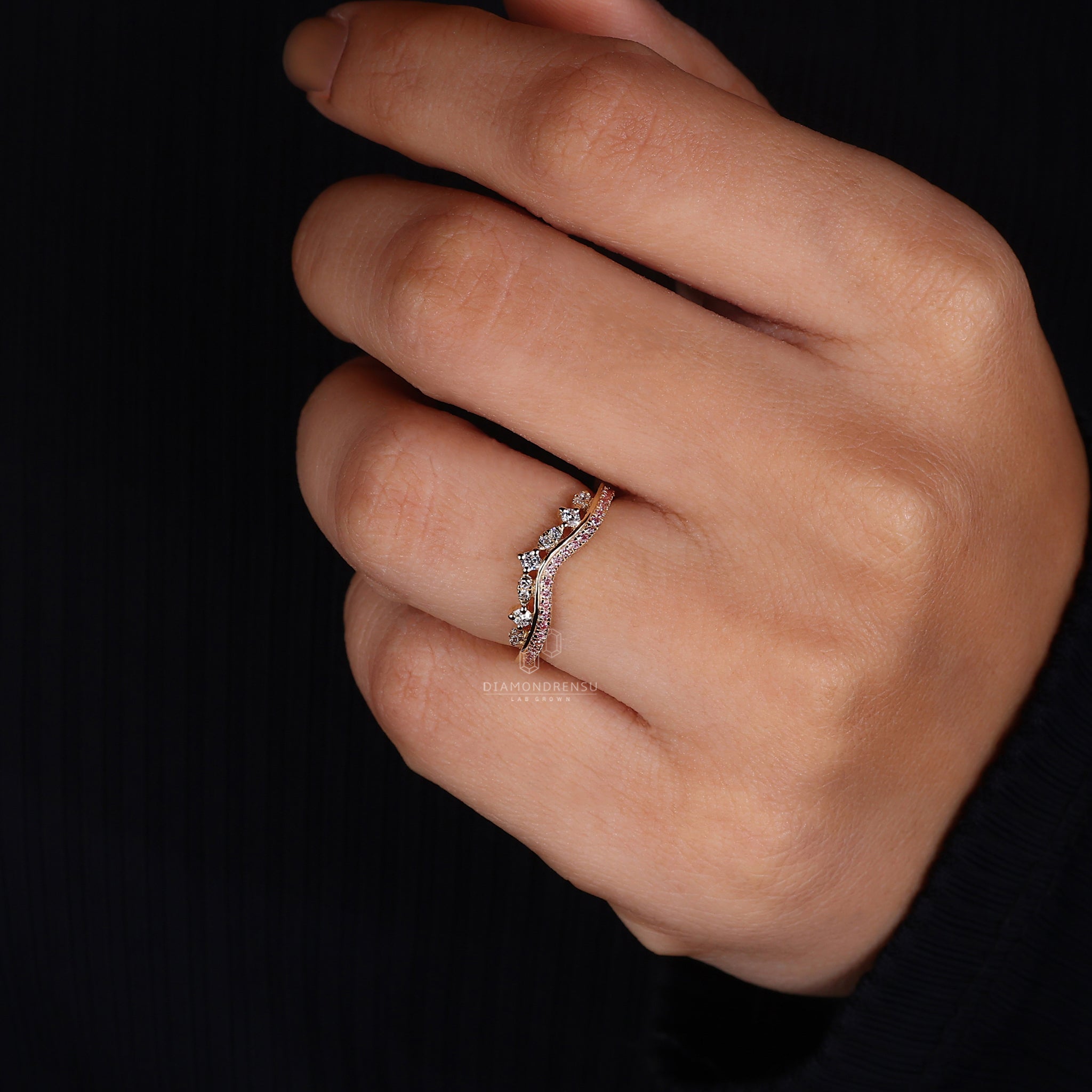 Lab diamond tiara wedding band in white gold.
