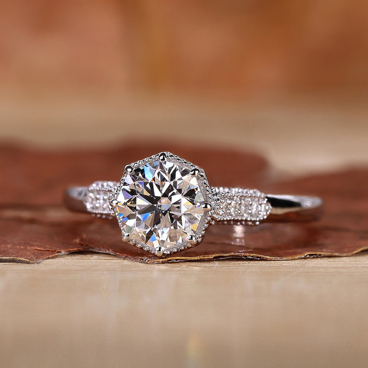 Octagon vintage ring in white gold setting.
